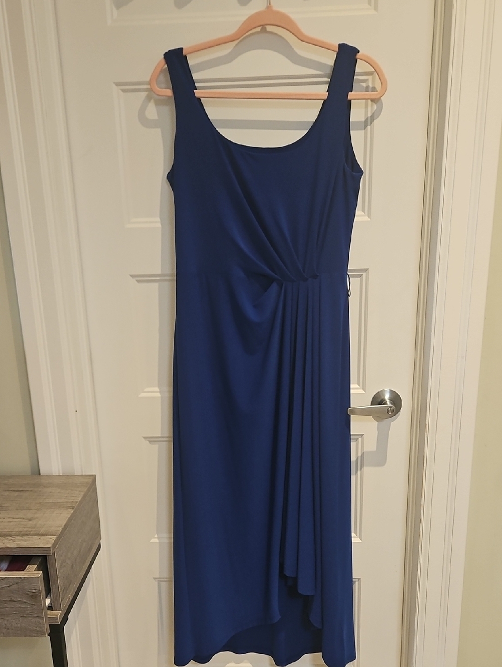 Ralph Lauren Sleeveless Royal Blue Midi Dress with Draped Detail No Belt